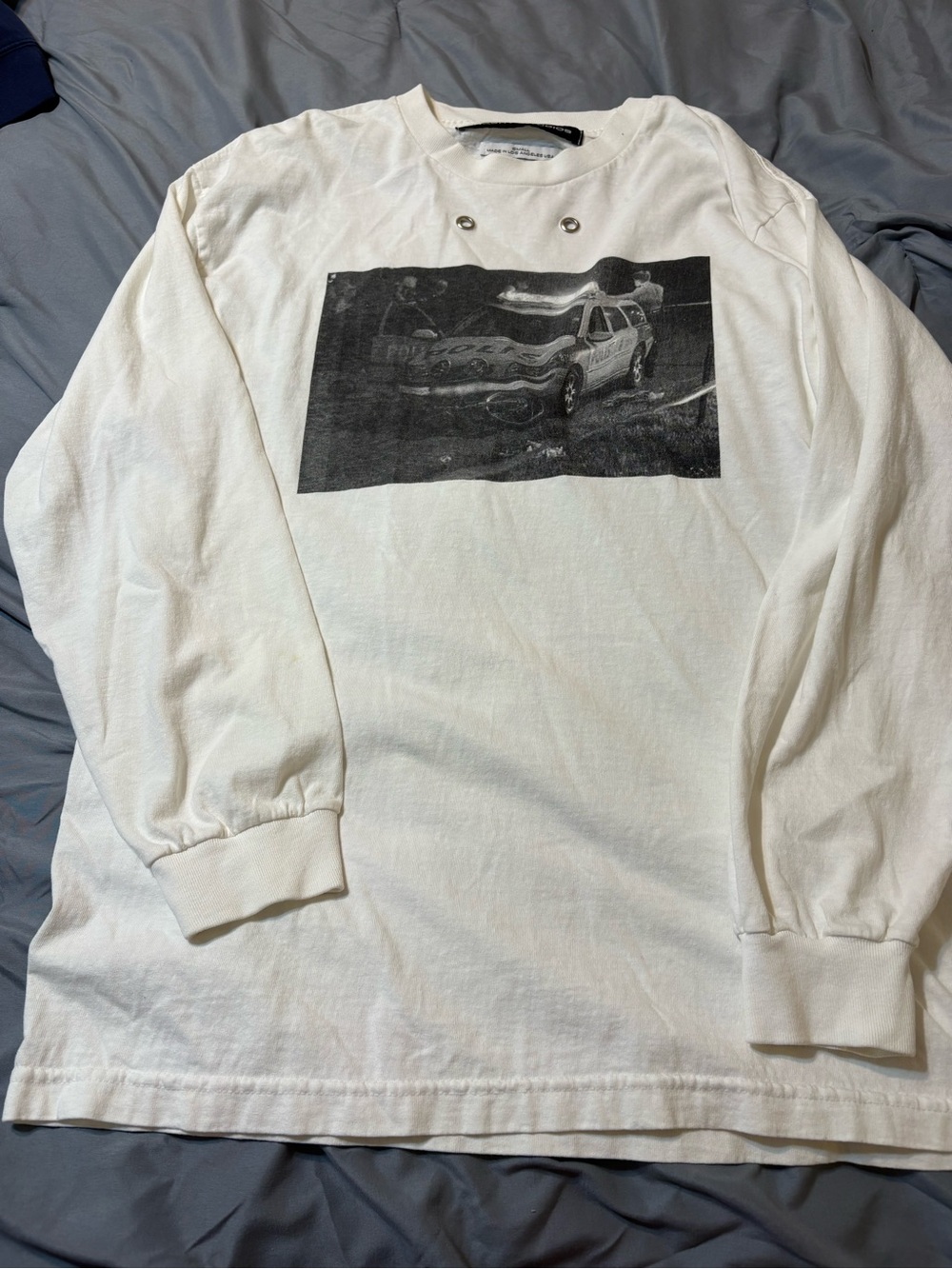 White Long-Sleeve Graphic Men's Shirt